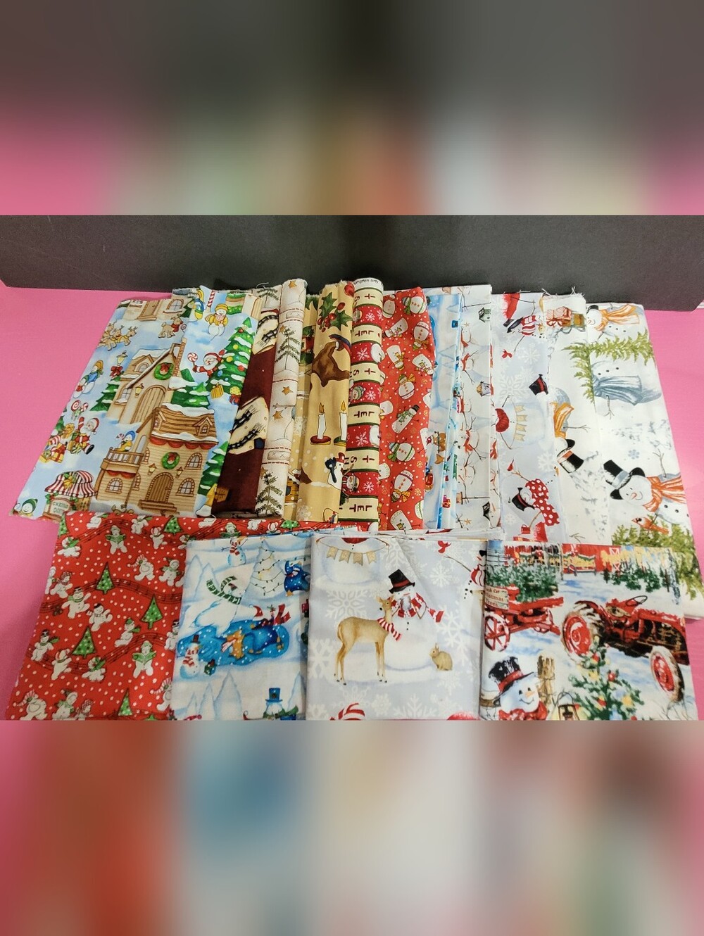 Assorted Bundle Snowman Themed Sewing Fabric Remnants (1123)